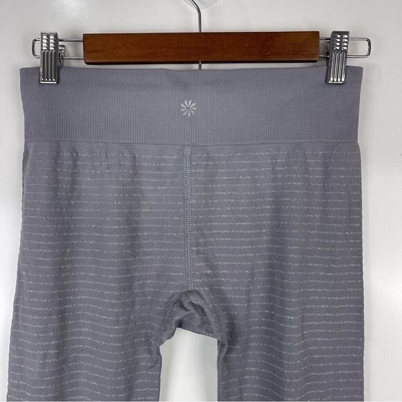 Athleta Grey Shimmer Stripe Tights Full Length Yoga Running Women's Size Medium - Picture 6 of 7